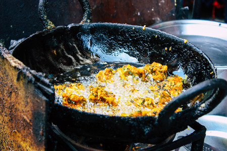 Kathmandu Nepal September 1, 2018 Closeup of Nepalese street food sold in Thamel district in Kathmandu in the morningのeditorial素材