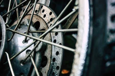 Kathmandu Nepal September 11, 2018 Closeup of a Royal Enfield motorcycle parked in the street of Kathmandu in the afternoonのeditorial素材