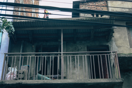 Kathmandu Nepal September 8, 2018 View of the facade of a traditional Nepalese building in the streets of Kathmandu in the eveningのeditorial素材