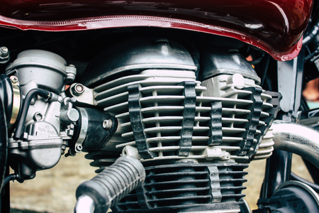 Nepal Pokhara September 12, 2018 Closeup of a Royal Enfield motorcycle parked in the street of Pokhara in the afternoonのeditorial素材