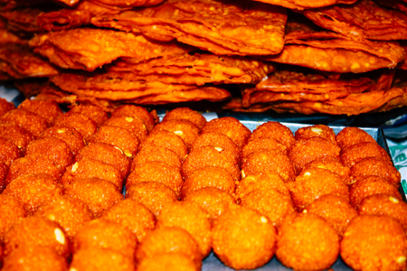 Kathmandu Nepal September 1, 2018 Closeup of Nepalese street food sold in Thamel district in Kathmandu in the morningのeditorial素材
