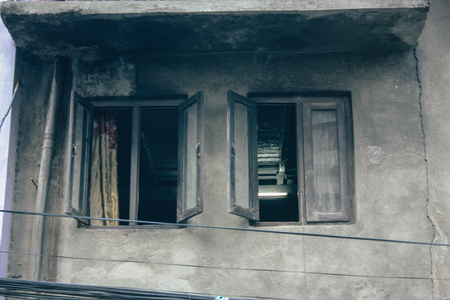 Kathmandu Nepal September 8, 2018 View of the facade of a traditional Nepalese building in the streets of Kathmandu in the eveningのeditorial素材