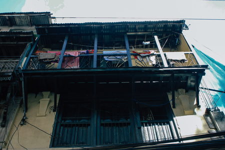 Kathmandu Nepal September 8, 2018 View of the facade of a traditional Nepalese building in the streets of Kathmandu in the eveningのeditorial素材
