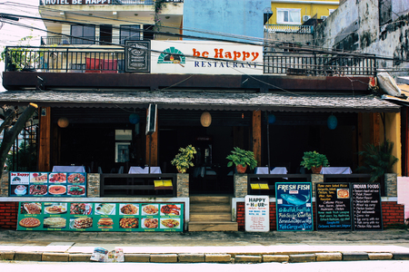 Pokhara Nepal September 13, 2018 View of the facade of a restaurant located in New road street at Lake side Pokhara in the morningのeditorial素材