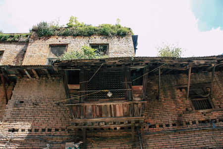 Kathmandu Nepal September 8, 2018 View of the facade of a traditional Nepalese building in the streets of Kathmandu in the eveningのeditorial素材