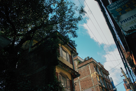 Kathmandu Nepal September 8, 2018 View of the facade of a traditional Nepalese building in the...