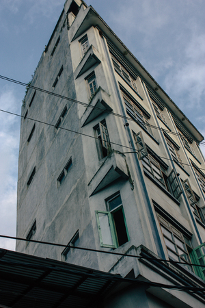 Kathmandu Nepal September 8, 2018 View of the facade of a traditional Nepalese building in the streets of Kathmandu in the eveningのeditorial素材