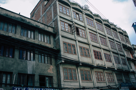 Kathmandu Nepal September 8, 2018 View of the facade of a traditional Nepalese building in the streets of Kathmandu in the eveningのeditorial素材