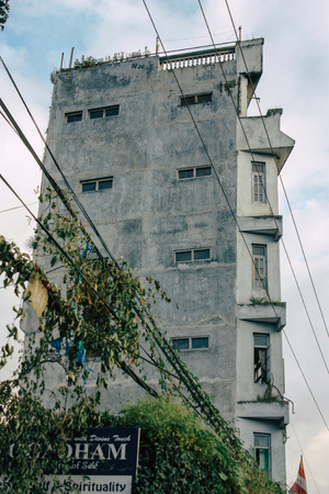 Kathmandu Nepal September 8, 2018 View of the facade of a traditional Nepalese building in the streets of Kathmandu in the eveningのeditorial素材