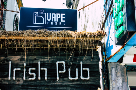 Pokhara Nepal September 13, 2018 View of the facade of a restaurant located in New road street at Lake side Pokhara in the morningのeditorial素材