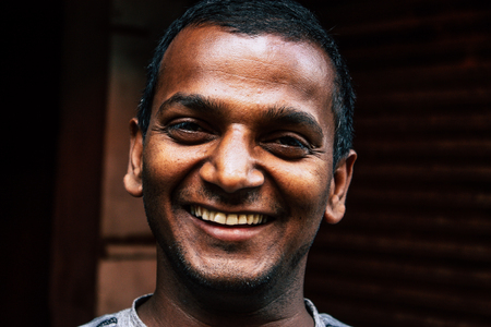Kathmandu Nepal September 13, 2018 Portrait of unknown Nepalese people walking in the street of...