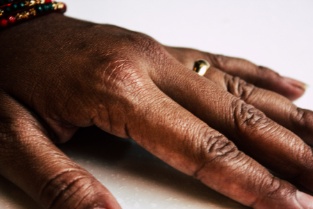 Kathmandu Nepal September 13, 2018 Closeup of a hand of a unknown Nepalese people walking in the street of Kathmandu in the afternoonのeditorial素材