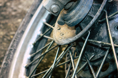 Pokhara Nepal September 18, 2018 Closeup of a Royal Enfield motorcycle parked in the street of...