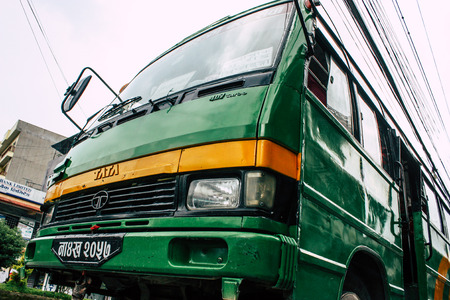 Pokhara Nepal September 18, 2018 Closeup of a Nepali local bus at New road street in Pokhara in the...
