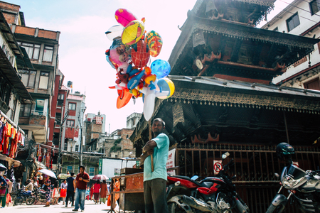 Kathmandu Nepal September 10, 2018 View of unknown Nepali people working at Thamel street in Kathmandu in the morningのeditorial素材