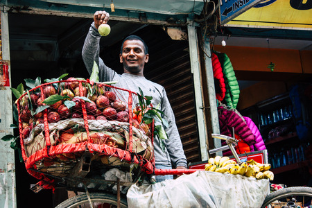 Kathmandu Nepal September 10, 2018 View of unknown Nepali people working at Thamel street in Kathmandu in the morningのeditorial素材