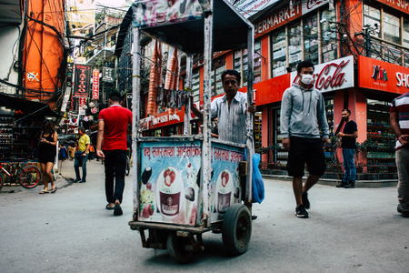 Kathmandu Nepal September 10, 2018 View of unknown Nepali people working at Thamel street in Kathmandu in the morningのeditorial素材