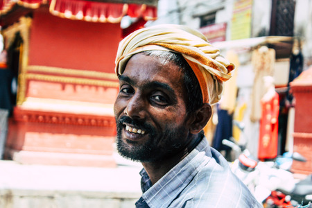 Kathmandu Nepal September 10, 2018 View of unknown Nepali people working at Thamel street in...