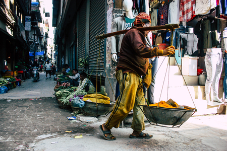 Kathmandu Nepal September 10, 2018 View of unknown Nepali people working at Thamel street in Kathmandu in the morningのeditorial素材