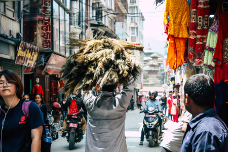 Kathmandu Nepal September 10, 2018 View of unknown Nepali people working at Thamel street in...