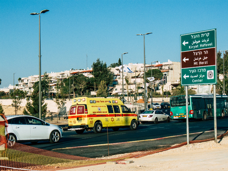 Jerusalem Israel September 14, 2018 View of a Israeli ambulance in the street of Jerusalem in the afternoonのeditorial素材