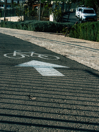 Jerusalem Israel September 12, 2018 View of traffic road sign in the street of Jerusalem in the afternoonのeditorial素材