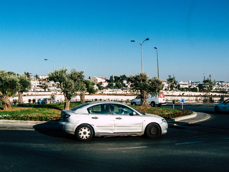 Jerusalem Israel September 12, 2018 View of a Israeli taxi in the street of Jerusalem in the afternoonのeditorial素材