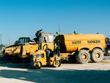 Jerusalem Israel September 10, 2018 View of a yellow truck in a construction site near Jerusalem in the afternoonのeditorial素材