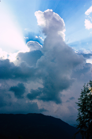 Pokhara Nepal September 18, 2018 View of clouds on the top of the Phewa lake in the eveningのeditorial素材