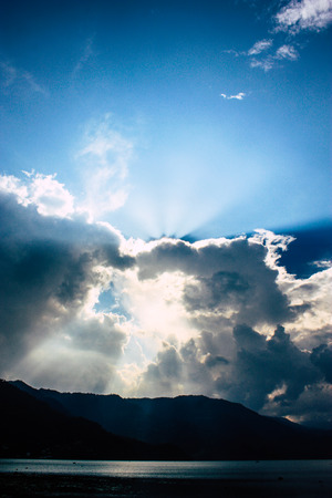 Pokhara Nepal September 18, 2018 View of clouds on the top of the Phewa lake in the eveningのeditorial素材