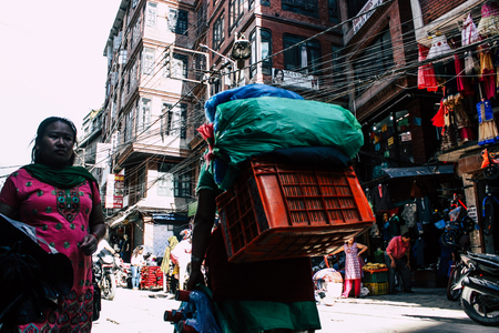 Kathmandu Nepal September 10, 2018 Closeup of a Nepalese porter working in Thamel district in Kathmandu in the morningのeditorial素材