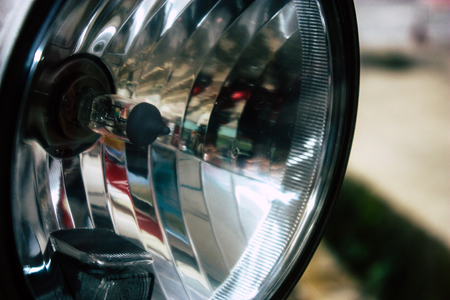 Pokhara Nepal September 22, 2018 Closeup of a Royal Enfield motorcycle parked in the streets of Pokhara in the afternoonのeditorial素材