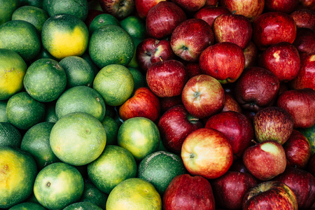 Pokhara Nepal September 24, 2018 Closeup of various fruits sold in the vegetable market of Pokhara in Nepalの写真素材