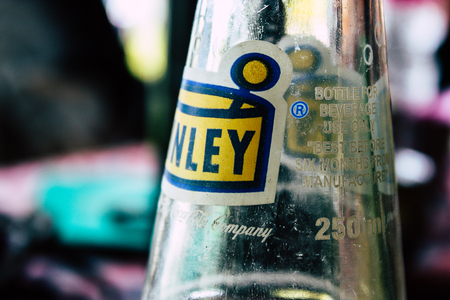 Kathmandu Nepal September 27, 2018 Closeup of a classic Kinley glass bottle soda sold in Kathmandu, Nepalのeditorial素材