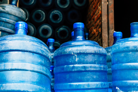 Kathmandu Nepal September 27, 2018 View of an empty water jars storage depot located in the streets of Katmanduのeditorial素材