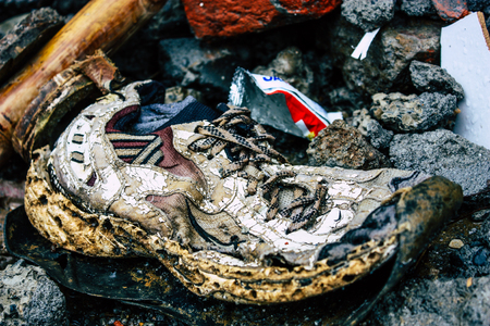 Kathmandu Nepal September 27, 2018 View of an old shoe located in the streets of Katmandu