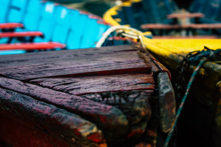 Pokhara Nepal October 9, 2018 View of colorful and traditional Nepalese boats at the Phewa lake of Pokhara in the morningのeditorial素材