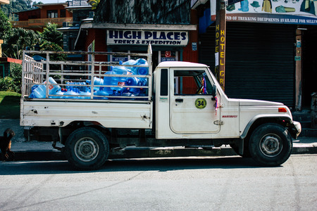 Pokhara Nepal October 12, 2018 View of a car in New street at pokhara in the afternoonのeditorial素材