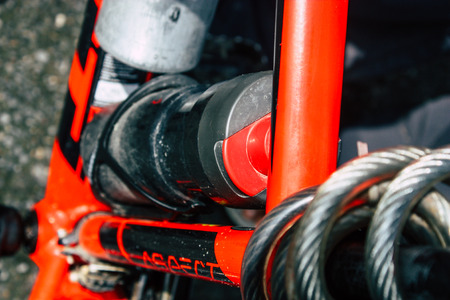 Kathmandu Nepal October 12, 2018 View of unknown Nepali people driving a bicycle in Kathmandu in the morningのeditorial素材