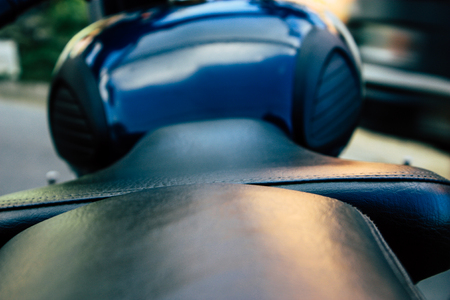 Pokhara Nepal October 15, 2018 View of a Royal Enfield Motorcycle parked in the main street of Pokhara in the afternoonの写真素材