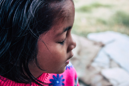 Bandipur Nepal October  15, 2018 Closeup of young children playing and having fun together in Bandipur in the afternoonのeditorial素材
