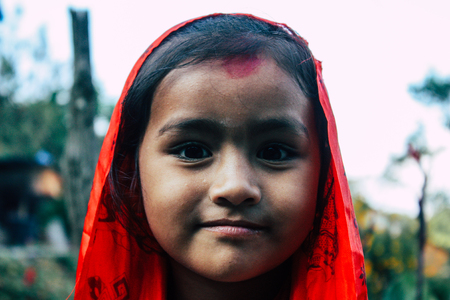 Bandipur Nepal October  15, 2018 Closeup of young children playing and having fun together in Bandipur in the afternoonのeditorial素材