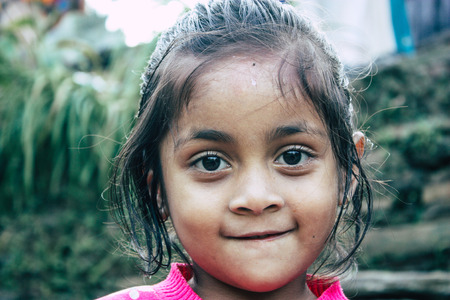 Bandipur Nepal October  15, 2018 Closeup of young children playing and having fun together in Bandipur in the afternoonのeditorial素材