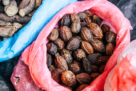 Kathmandu Nepal October 20, 2018 Closeup of various spices sold in the streets of Kathmandu in the morningの写真素材