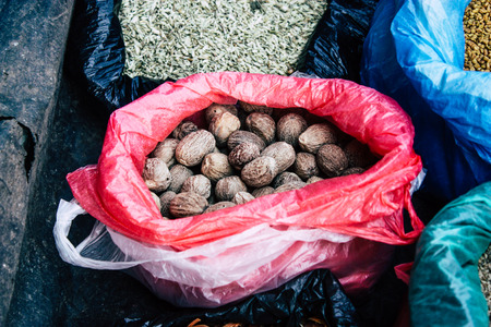 Kathmandu Nepal October 20, 2018 Closeup of various spices sold in the streets of Kathmandu in the morningの写真素材