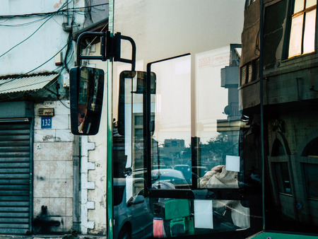 Tel Aviv Israel October 22, 2018  View of traditional Israeli local city bus in Yefet street in...