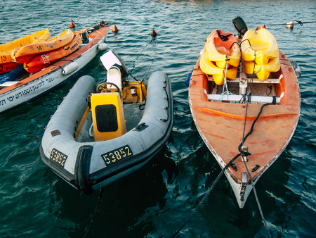 Tel Aviv Yafo Israel October 25, 2018  View of boats in the Old Jaffa port, One of the oldest known...