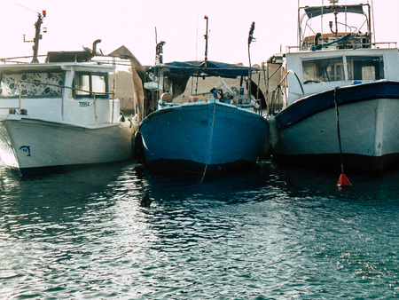 Tel Aviv Yafo Israel October 25, 2018  View of fishing boats in the Old Jaffa port, One of the oldest known harbours in the world located in the southern part of Tel Aviv in the afternoonのeditorial素材