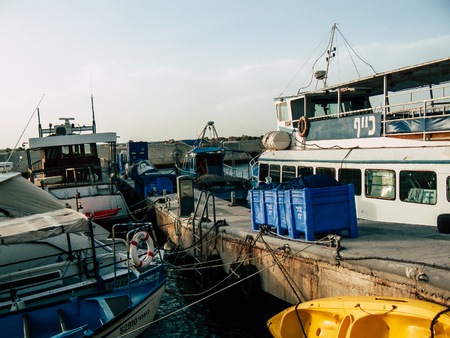 Tel Aviv Yafo Israel October 25, 2018  View of boats in the Old Jaffa port, One of the oldest known harbors in the world located in the southern part of Tel Aviv in the afternoonのeditorial素材