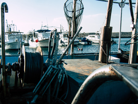 Tel Aviv Yafo Israel October 25, 2018  View of fishing boats in the Old Jaffa port, One of the oldest known harbours in the world located in the southern part of Tel Aviv in the afternoonのeditorial素材
